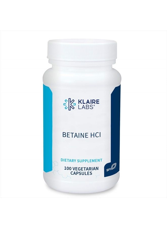 Klaire Labs Betaine HCl 648mg - Hypoallergenic Betaine Supplement to Support Digestion & Nutrient Absorption - Gluten-Free, Corn-Free (100 Capsules) - Image 1