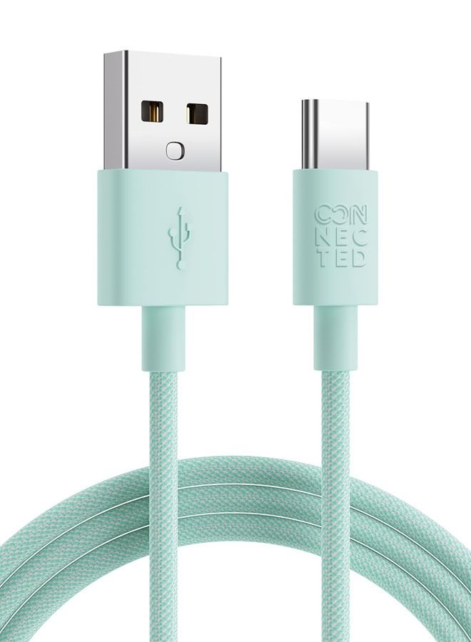 Connected FAST3 USB-A To USB-C Braided Charging Cable 1.2m (Green) - Image 1