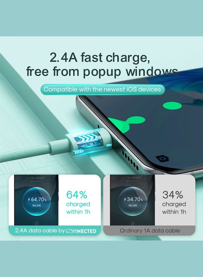 Connected FAST3 USB-A To USB-C Braided Charging Cable 1.2m (Green) - Image 2