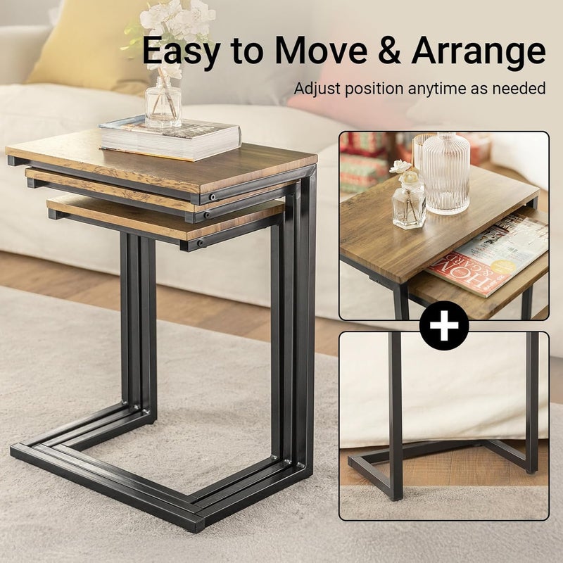 Nesting Side/End Tables Set of 3 Modern Rustic Stacking Accent Furniture - Image 4