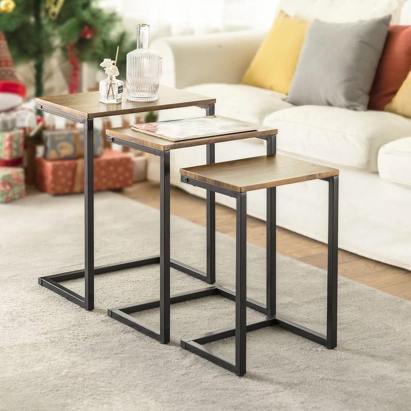 Nesting Side/End Tables Set of 3 Modern Rustic Stacking Accent Furniture - Image 3