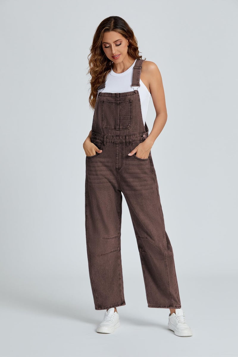Ladyful Women's Denim Overall Casual Straight Wide Leg Bib Jeans Overall Adjustable Straps Denim Romper Stretch Jumpsuits - Image 5