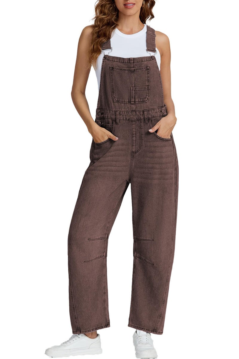 Ladyful Women's Denim Overall Casual Straight Wide Leg Bib Jeans Overall Adjustable Straps Denim Romper Stretch Jumpsuits - Image 1