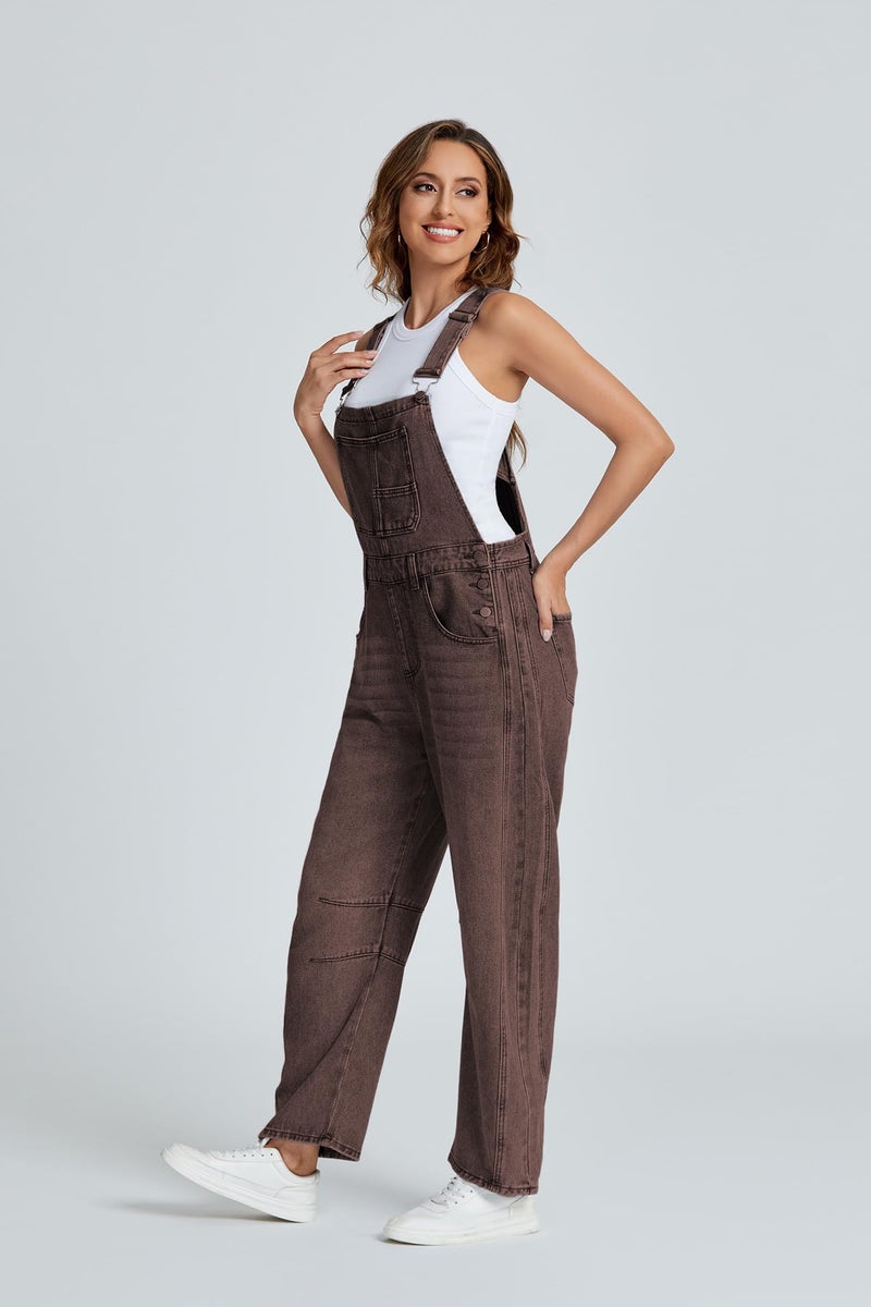 Ladyful Women's Denim Overall Casual Straight Wide Leg Bib Jeans Overall Adjustable Straps Denim Romper Stretch Jumpsuits - Image 4