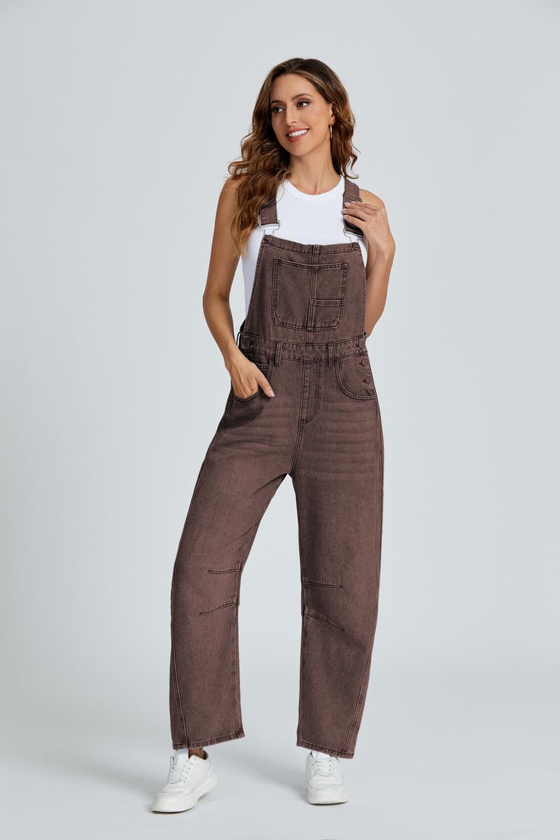 Ladyful Women's Denim Overall Casual Straight Wide Leg Bib Jeans Overall Adjustable Straps Denim Romper Stretch Jumpsuits - Image 2