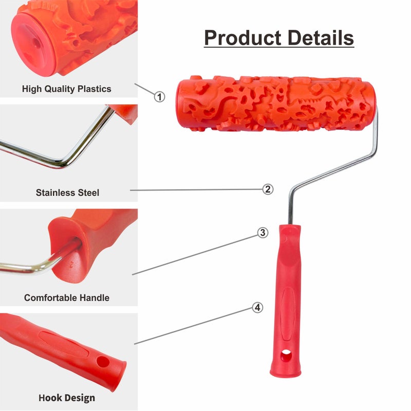 Nichiyo 7'' Patterned Roller for Wall Decoration Classic Brick Embossing Texture Rubber Roller(EG323T-A) - Image 2