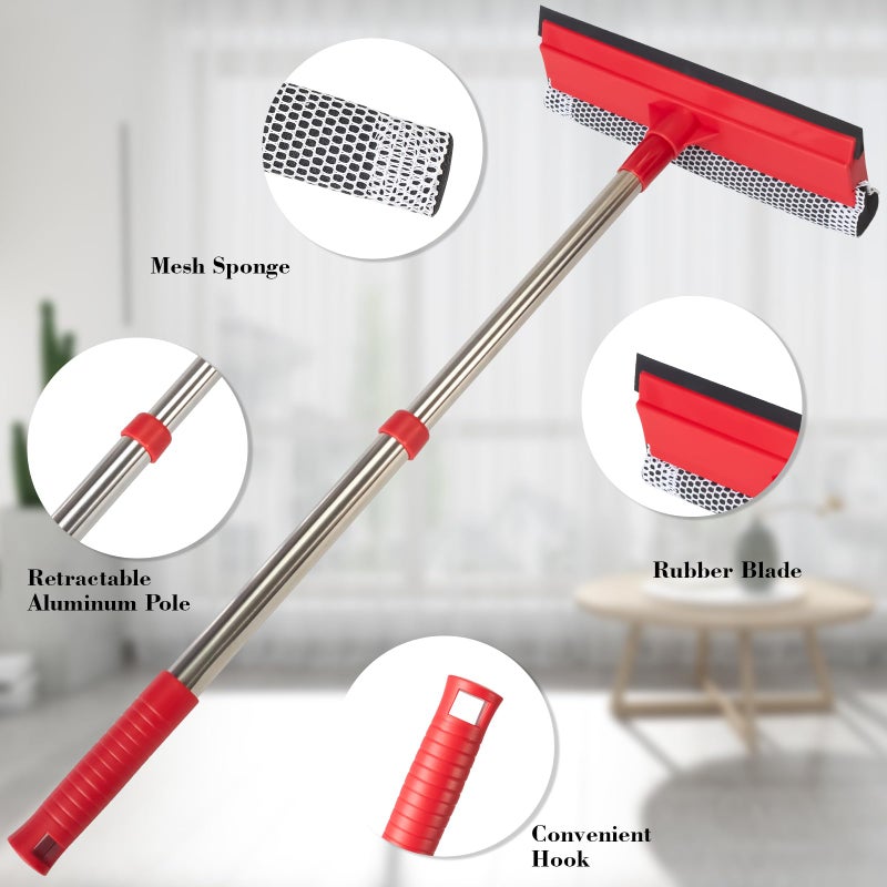 Conliwell Window Squeegee with 15.7"-27.5" Retractable Stainless Steel Handle, 2-in-1 Windshield Cleaner Tool for Cars, Trucks, Glass Doors, Shower Glass, Outdoor Windows â€“ Window Cleaner (Red) - Image 5