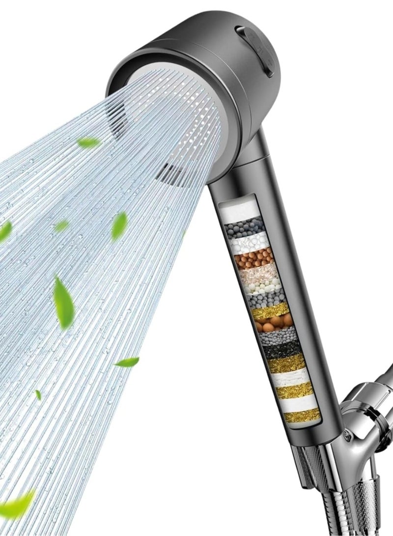 LIMOS Filtered Shower Head with Handheld - 18 Stage Filter High Pressure Shower Head, 3 Spray Modes with Hose & Massage Brush, Remove Chlorine & Hard Water, 1.8 GPM Water Saving - Gray - Image 1