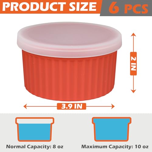 Koluti Nonstick Silicone Ramekins 8oz Set of 6, Creme Brulee Souffle Oven Safe Bowls with Lids, Pudding Dessert Baking Cups Ice Cream Snack Food Storage Container, BPA Free, Microwave, Freezer, Dishwasher Safe - Image 2