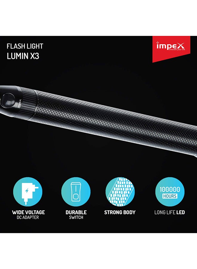 Impex Rechargeable LED Handheld Flashlight Torch Black 234x123.5x50mm - Image 2