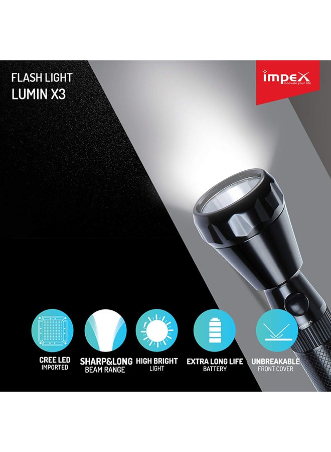Impex Rechargeable LED Handheld Flashlight Torch Black 234x123.5x50mm - Image 3