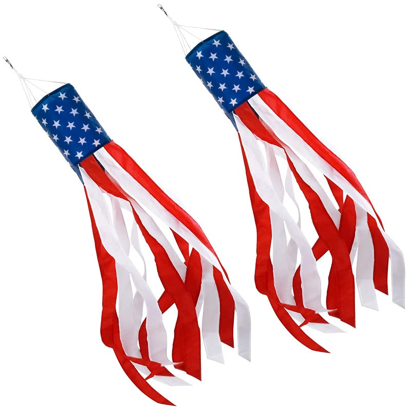 4th of July DecorSet of 2 American Flag Windsock 60 InchYardGarden Clearance Outdoor Decorations HangingWind Socks Hanging with Embroidered Stars StripesFourth of July USA Patriotic Decoration