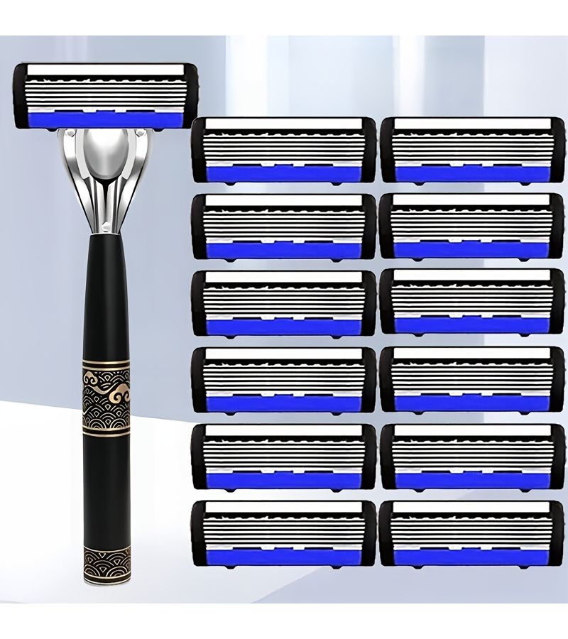 Men 6 Blade Razor Set with Ergonomic Handle Smooth Precision Grooming - Image 1
