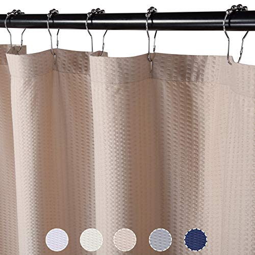 CAROMIO Water Repellent Soft Microfiber Fabric Shower Curtain or Liner for Bathroom Decorative Embossed Pattern Taupe 72x72 Inches