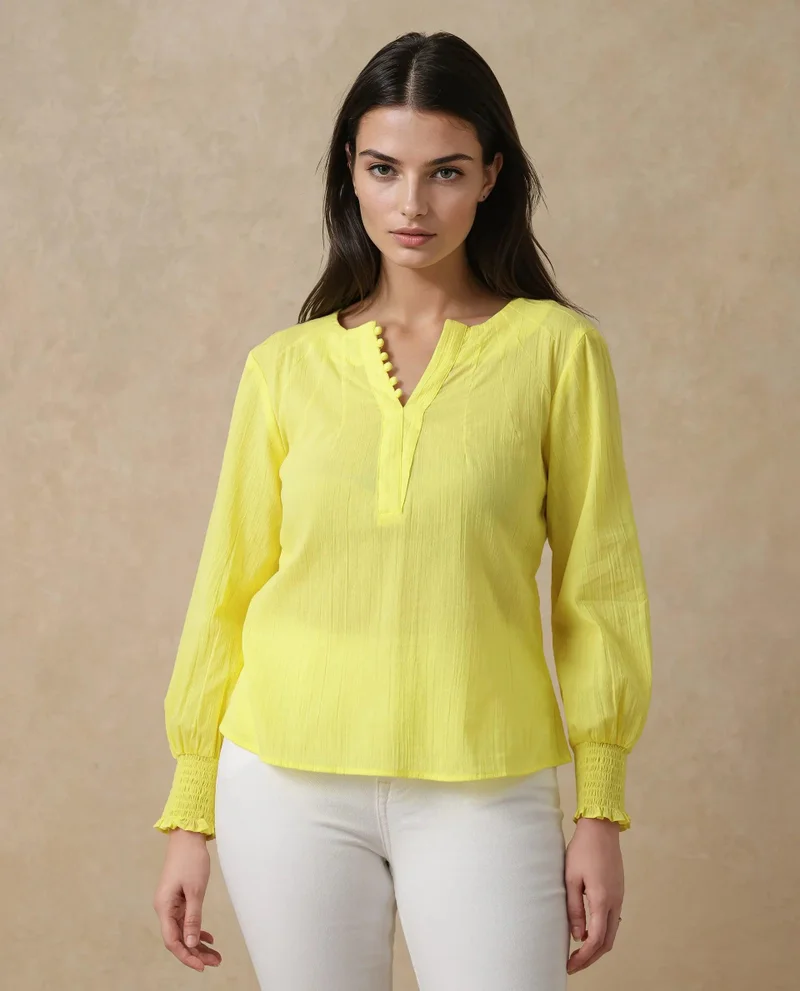 Rareism Women's Bishop Sleeve Button-Down Shirt