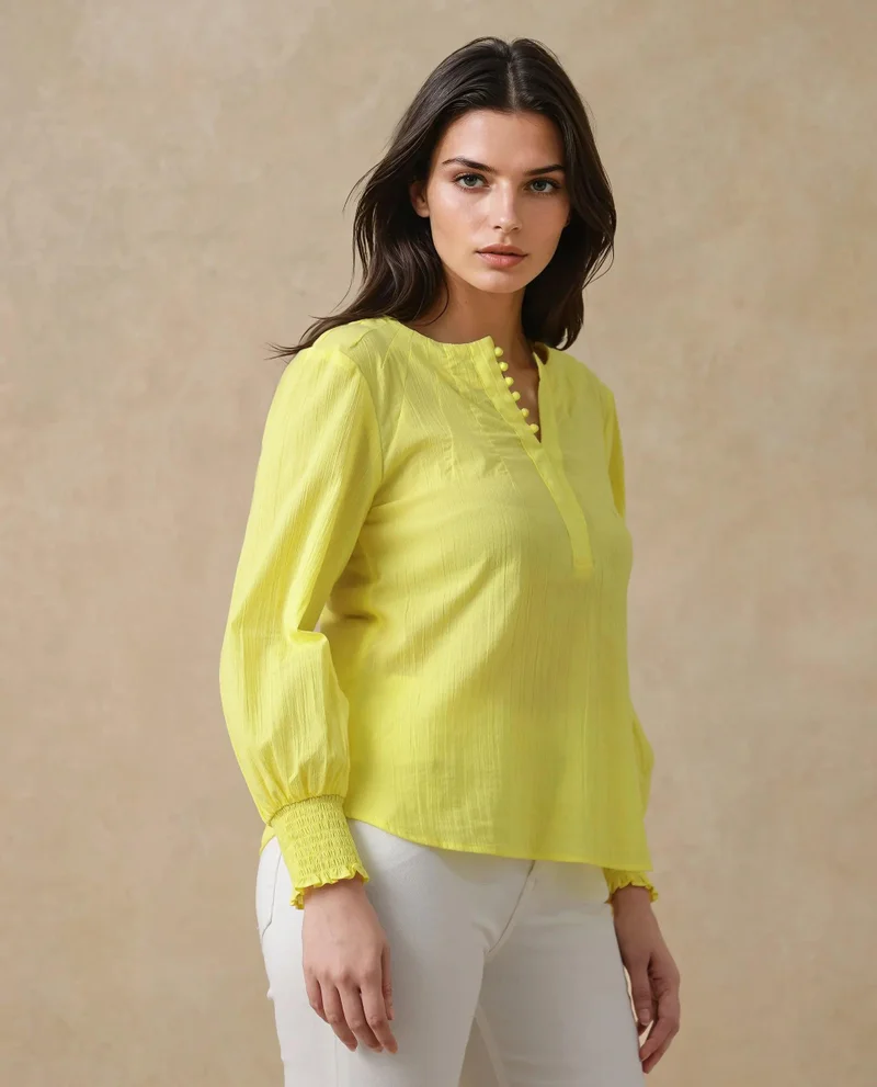 Rareism Women's Bishop Sleeve Button-Down Shirt