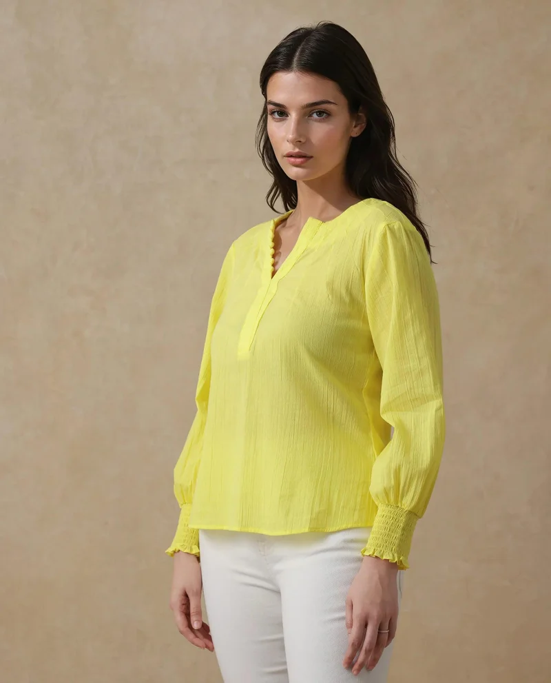 Rareism Women's Bishop Sleeve Button-Down Shirt