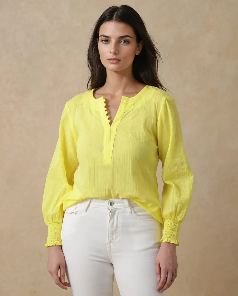 Rareism Women's Bishop Sleeve Button-Down Shirt