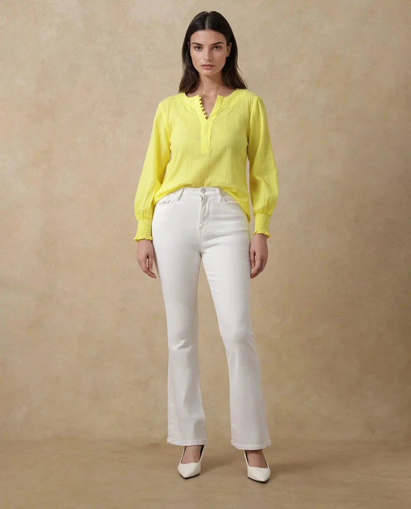 Rareism Women's Bishop Sleeve Button-Down Shirt