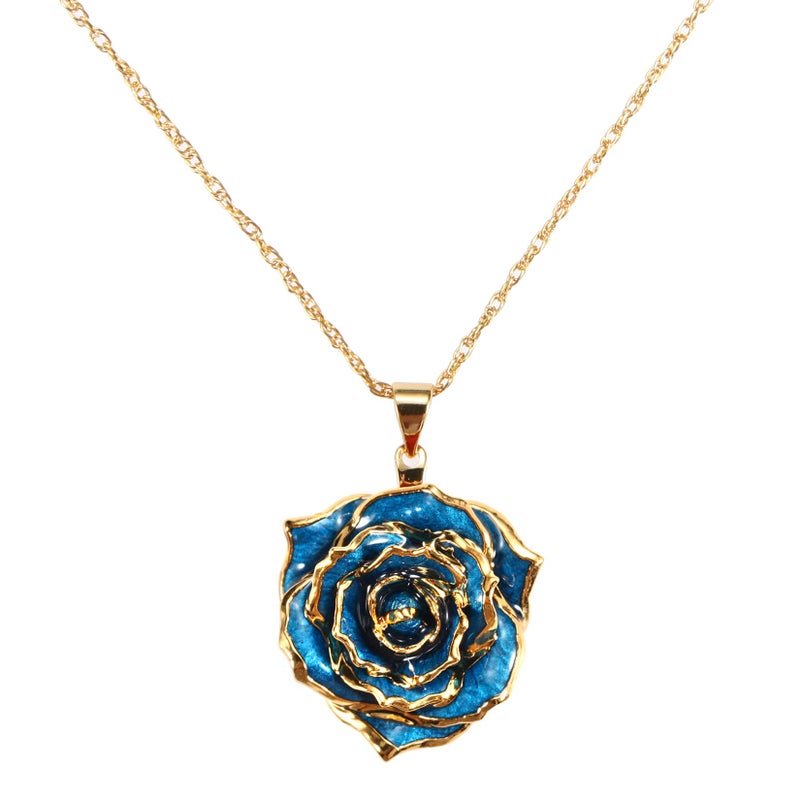 AliveRose Rose Pendant Necklaces Gifts for Women, 24K Gold Dipped Real Rose Dangle Necklace Jewelry - Ideal Gift for Her Wife Mom Anniversaries, Valentines (Blue) - Image 1