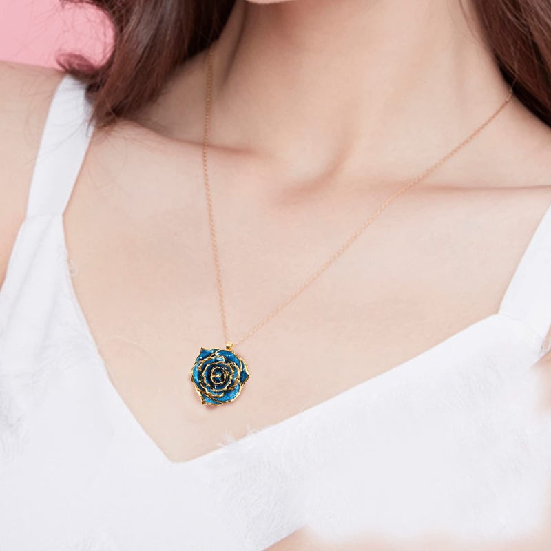 AliveRose Rose Pendant Necklaces Gifts for Women, 24K Gold Dipped Real Rose Dangle Necklace Jewelry - Ideal Gift for Her Wife Mom Anniversaries, Valentines (Blue) - Image 5