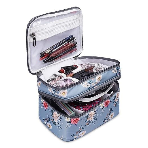 KUKLAR Nylon Waterproof Extra Large Makeup Kit Organizer Pouch, Makeup Bag, Portable Travel Cosmetic Storage Bag, Cosmetic and Jewellery Organizer Box (Sky Blue) - Image 5