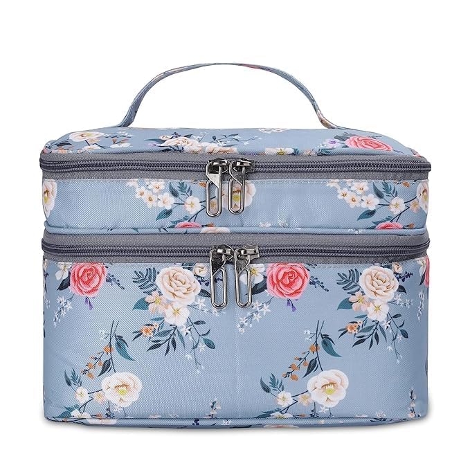 KUKLAR Nylon Waterproof Extra Large Makeup Kit Organizer Pouch, Makeup Bag, Portable Travel Cosmetic Storage Bag, Cosmetic and Jewellery Organizer Box (Sky Blue) - Image 1