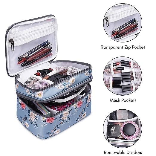 KUKLAR Nylon Waterproof Extra Large Makeup Kit Organizer Pouch, Makeup Bag, Portable Travel Cosmetic Storage Bag, Cosmetic and Jewellery Organizer Box (Sky Blue) - Image 4