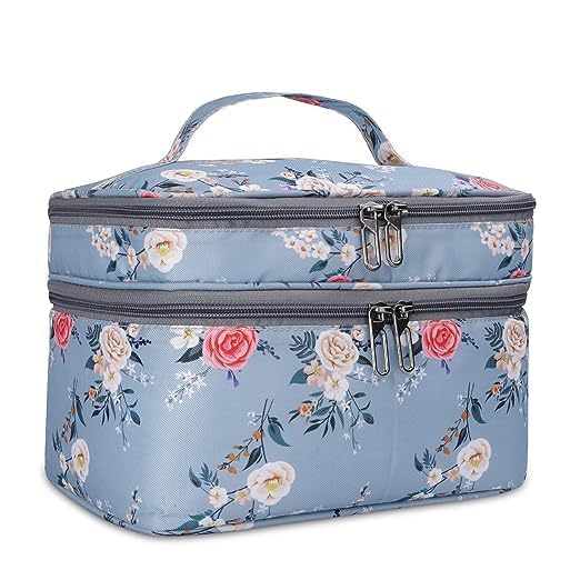 KUKLAR Nylon Waterproof Extra Large Makeup Kit Organizer Pouch, Makeup Bag, Portable Travel Cosmetic Storage Bag, Cosmetic and Jewellery Organizer Box (Sky Blue) - Image 2