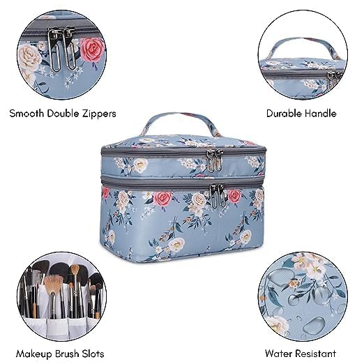 KUKLAR Nylon Waterproof Extra Large Makeup Kit Organizer Pouch, Makeup Bag, Portable Travel Cosmetic Storage Bag, Cosmetic and Jewellery Organizer Box (Sky Blue) - Image 3