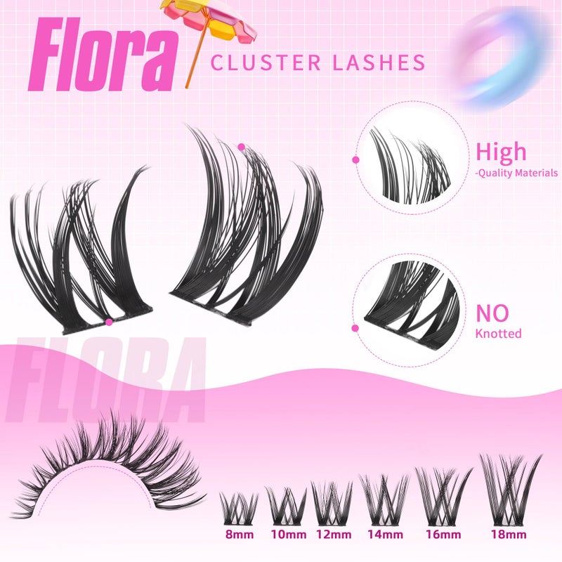 Geeneiya FLORA Lashes Clusters Kit DIY Lash Extension, 8-18MM Wispy Lash Clusters, Ultra-thin Soft Band Eyelash Extension Kit with Waterproof Lash Bond and Seal, Lash Remover, Tweezers for Beginners - Image 4