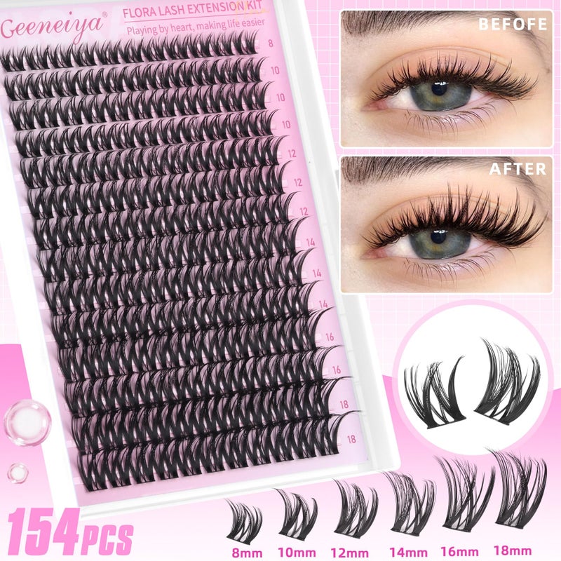 Geeneiya FLORA Lashes Clusters Kit DIY Lash Extension, 8-18MM Wispy Lash Clusters, Ultra-thin Soft Band Eyelash Extension Kit with Waterproof Lash Bond and Seal, Lash Remover, Tweezers for Beginners - Image 3