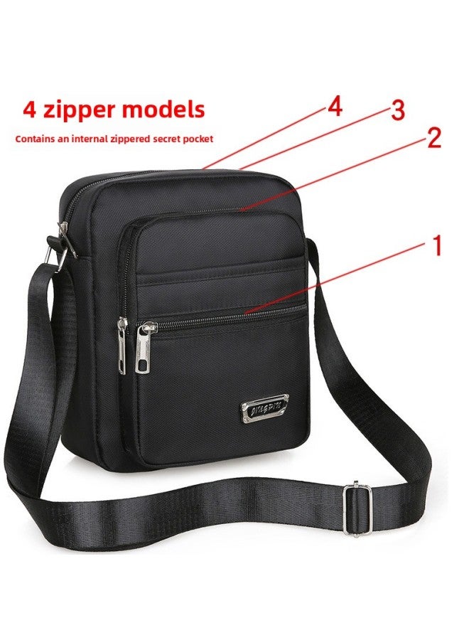 Japanese And Korean Waterproof Shoulder Messenger Bag OxFord Cloth Bag Men's Bag Men's And Women's Business Bag Wallet-Color:Ordinary Version [four-layer Zipper] Black  - Image 1