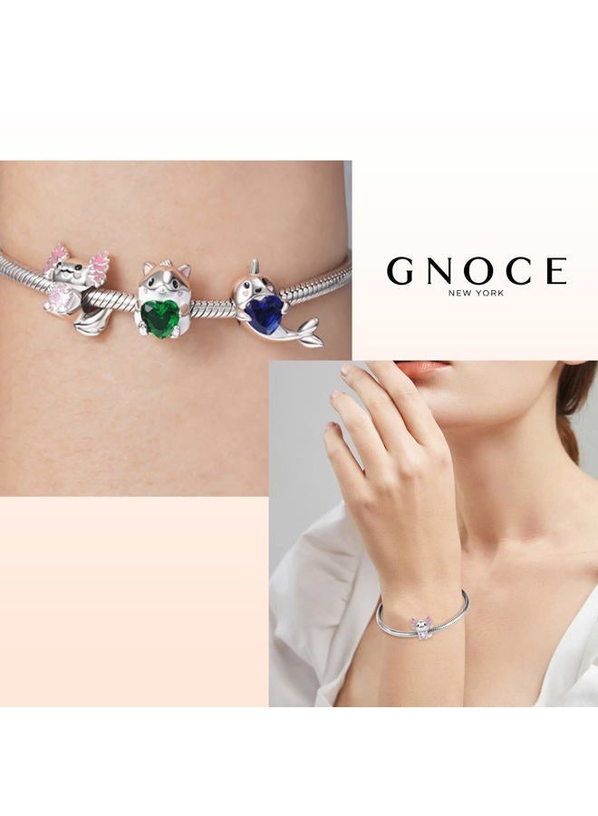 GNOCE Embraces Heart Gemstone Charm Bead Sterling Silver Animal Charm Fit Bracelet/Necklace for Women Girls Wife Daughter, 4.5mm, Silver, Cubic Zirconia - Image 5