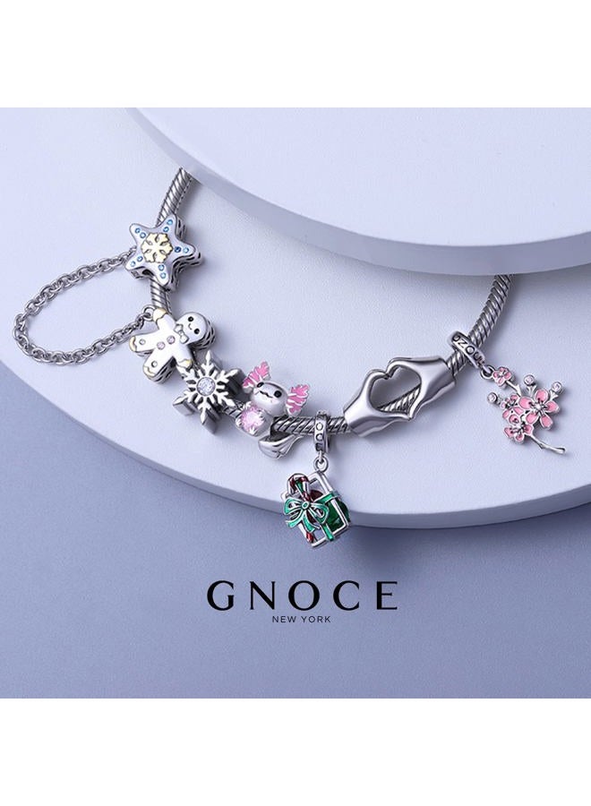 GNOCE Embraces Heart Gemstone Charm Bead Sterling Silver Animal Charm Fit Bracelet/Necklace for Women Girls Wife Daughter, 4.5mm, Silver, Cubic Zirconia - Image 4