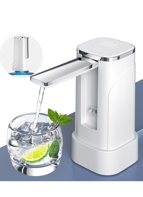 【Dual-purpose foldable automatic water pump】Desktop/bottle water dual-purpose electric water dispenser with LED touch screen USB charging quantitative water output food-grade silicone hose suitable for home/office/camping (supports 5-gallon buckets)