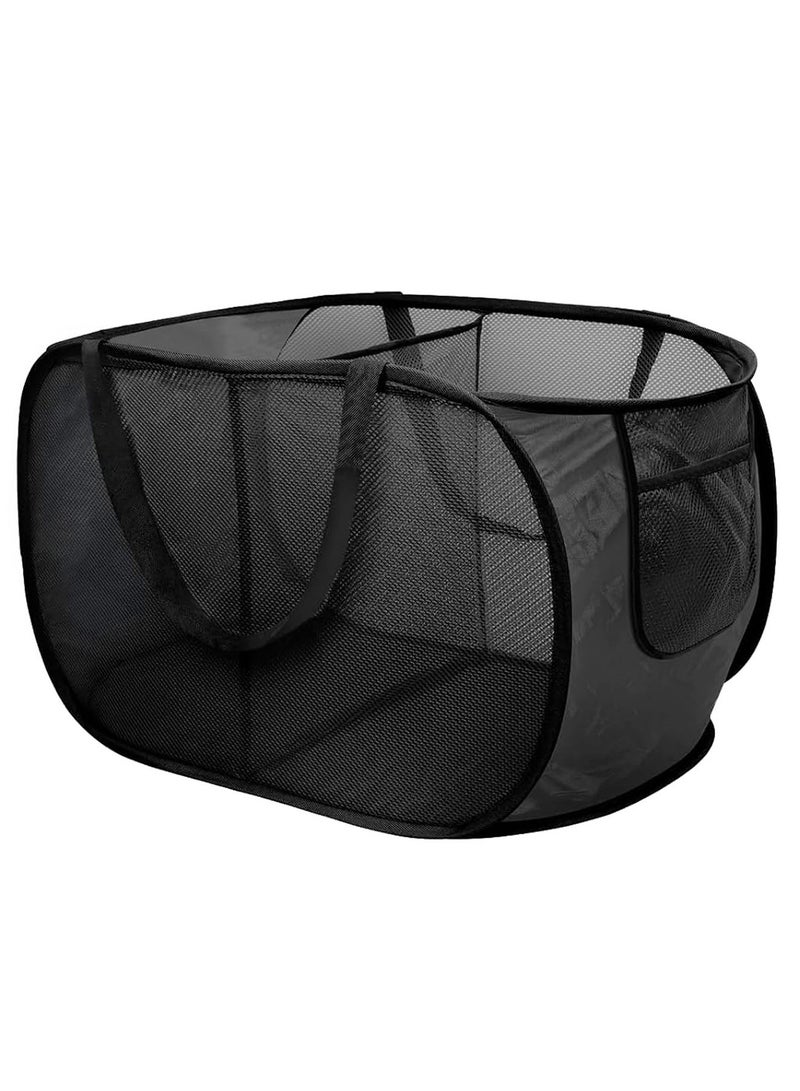 TYCOM سلة غسيل شبكية قابلة للطي - حلاً للتخزين سلة مدمجة سلة غسيل شبكية سلة غسيل قابلة للطي باللون الأسود بحجرة مزدوجة. - Image 1