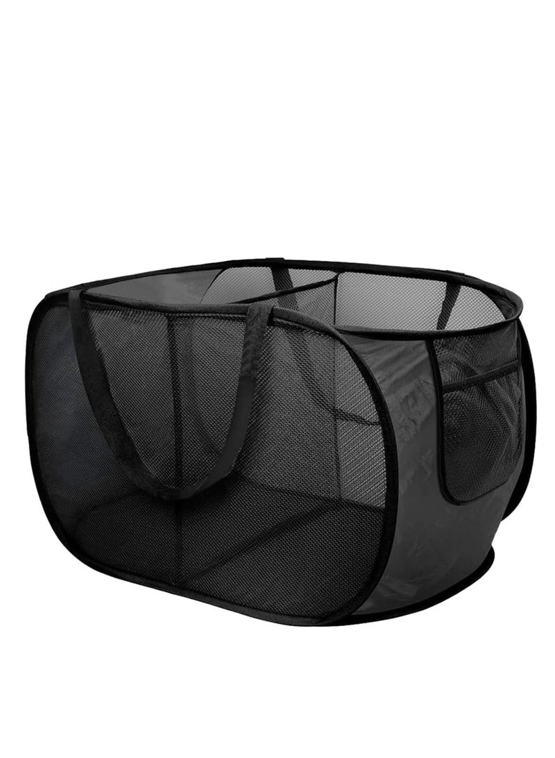 TYCOM سلة غسيل شبكية قابلة للطي - حلاً للتخزين سلة مدمجة سلة غسيل شبكية سلة غسيل قابلة للطي باللون الأسود بحجرة مزدوجة. - Image 4