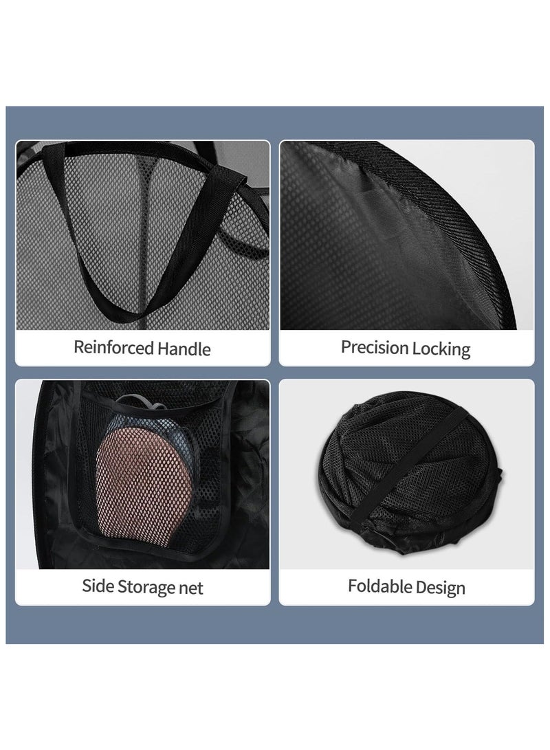 TYCOM سلة غسيل شبكية قابلة للطي - حلاً للتخزين سلة مدمجة سلة غسيل شبكية سلة غسيل قابلة للطي باللون الأسود بحجرة مزدوجة. - Image 3