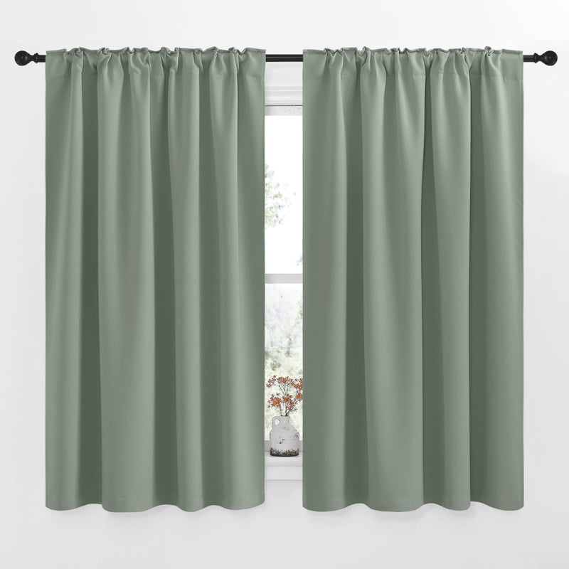 NICETOWN Insulated Room Darkening Curtain Panels - (Greyish Green Color) W52 x L54  2 Pieces  Room Darkening Window Treatment Drape Panel - Image 2