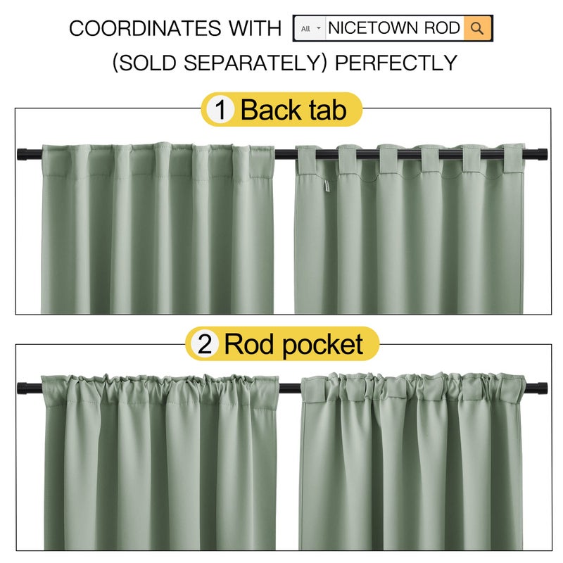 NICETOWN Insulated Room Darkening Curtain Panels - (Greyish Green Color) W52 x L54  2 Pieces  Room Darkening Window Treatment Drape Panel - Image 3