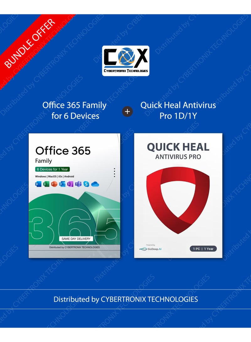 Quick Heal Office 365 Family - 1 Year Subscription for  for 6 Devices + Quick Heal Antivirus Pro for 1 Year for 1 Device| Digital Subscription | SAME DAY DELIVERY - Image 1