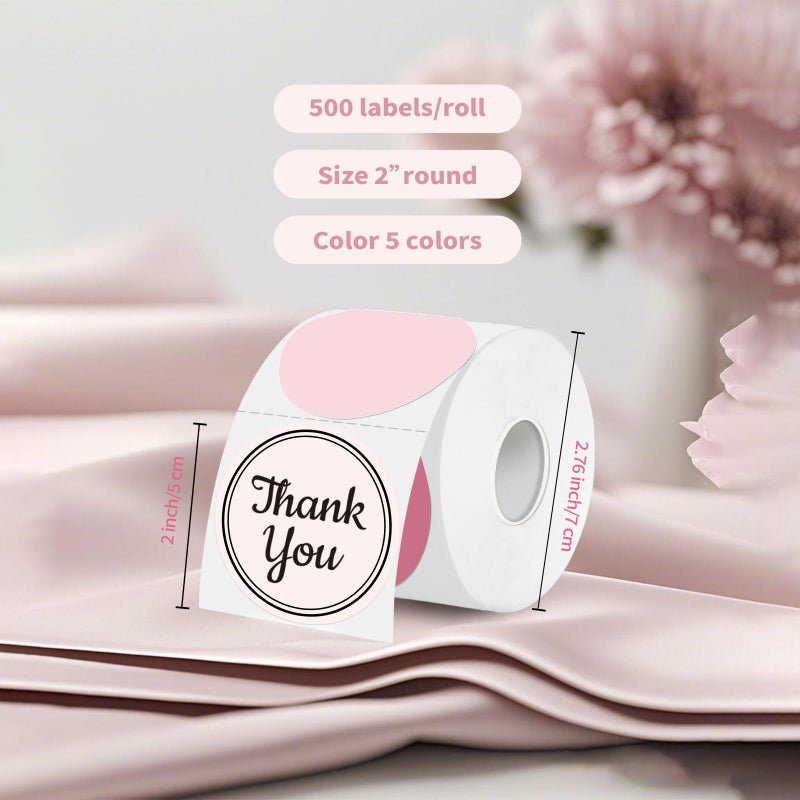 WANGHENG 2 inch Round Thermal Label,Pink Circle Thermal Sticker Labels for Business and Home,Direct Thermal Printer Label for DIY Logo Design,Thanks Card,500 Labels/1 Roll - Image 2