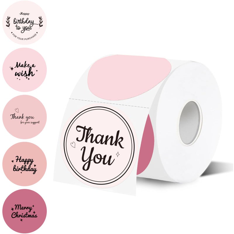 WANGHENG 2 inch Round Thermal Label,Pink Circle Thermal Sticker Labels for Business and Home,Direct Thermal Printer Label for DIY Logo Design,Thanks Card,500 Labels/1 Roll - Image 1