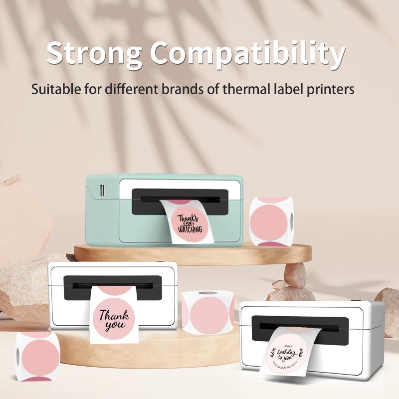 WANGHENG 2 inch Round Thermal Label,Pink Circle Thermal Sticker Labels for Business and Home,Direct Thermal Printer Label for DIY Logo Design,Thanks Card,500 Labels/1 Roll - Image 4