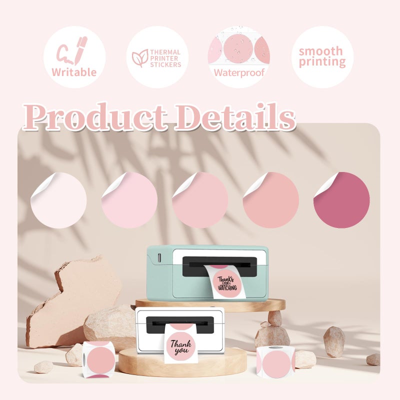 WANGHENG 2 inch Round Thermal Label,Pink Circle Thermal Sticker Labels for Business and Home,Direct Thermal Printer Label for DIY Logo Design,Thanks Card,500 Labels/1 Roll - Image 3
