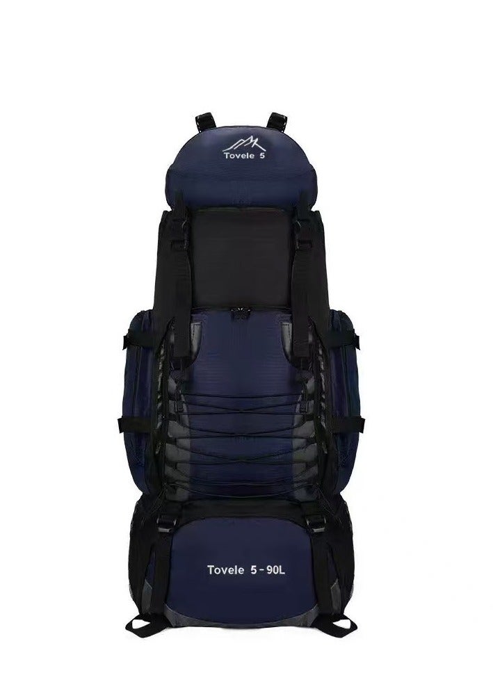 TOVELE5 Deep Blue 90L Large Hiking Backpack Waterproof Travel Camping Rucksack Mountaineering Bag with Breathable Back Support and Adjustable Straps  - Image 1