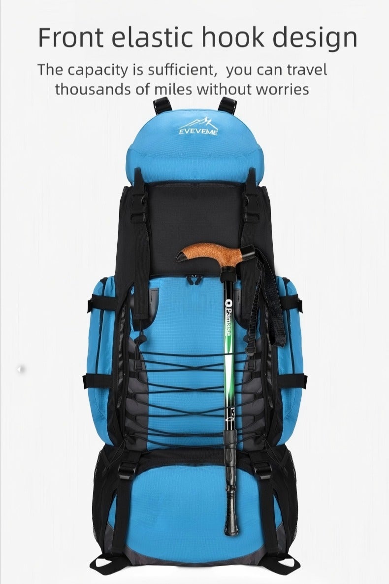 TOVELE5 Deep Blue 90L Large Hiking Backpack Waterproof Travel Camping Rucksack Mountaineering Bag with Breathable Back Support and Adjustable Straps  - Image 2