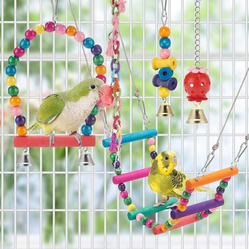 SCIENISH 7Pcs Parrots Bird Toys Budgie Cage Set Swing Ball Cockatiel Bird Beaks Bite Metal Rope (11 Pcs) - Image 5