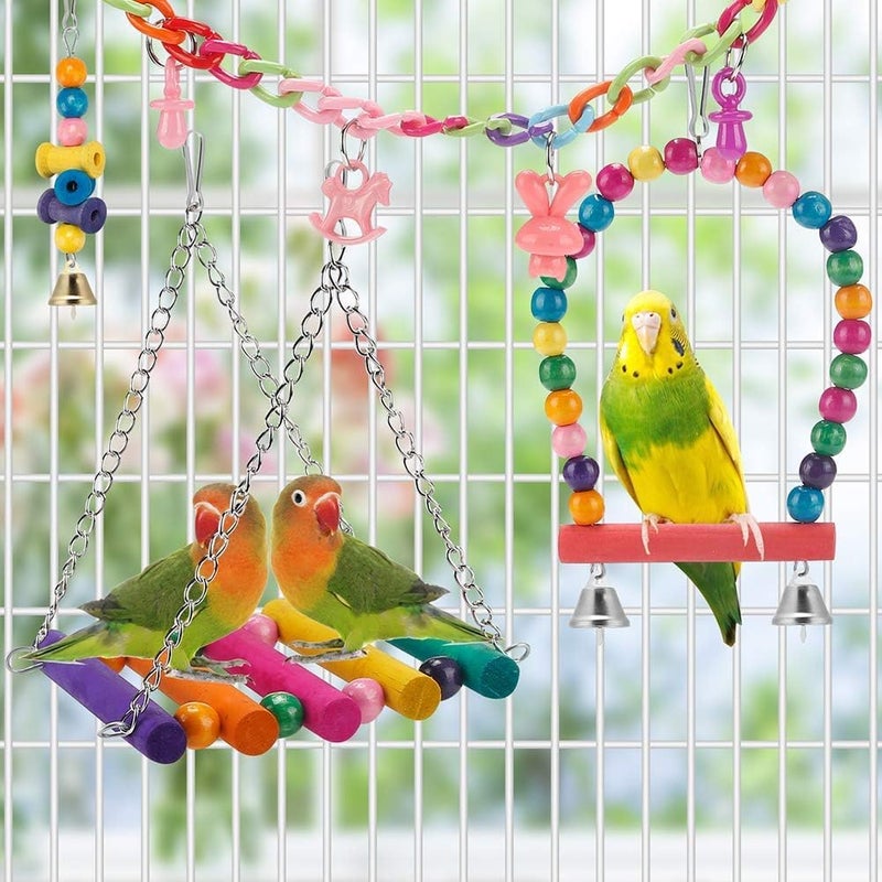 SCIENISH 7Pcs Parrots Bird Toys Budgie Cage Set Swing Ball Cockatiel Bird Beaks Bite Metal Rope (11 Pcs) - Image 3